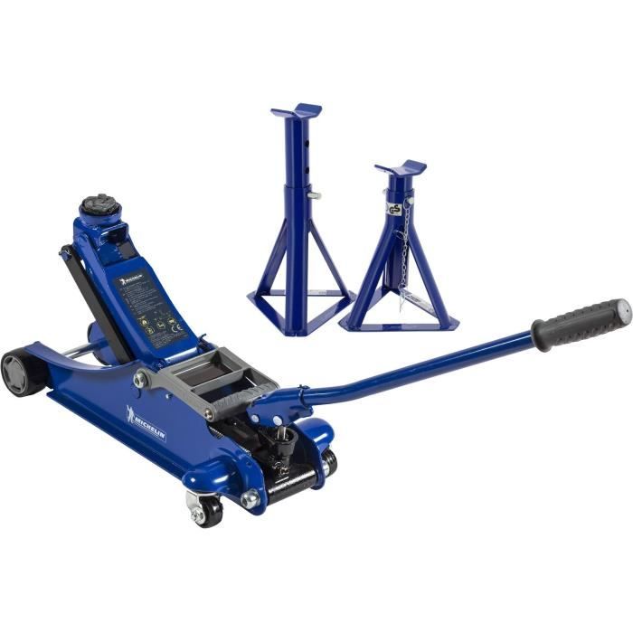Cric hydraulique rouleur 1,8T + 2 Chandelles 2T - MICHELIN - Ht de levage cric : 105-350mm - Ht de levage chandelles : 266-355 mm