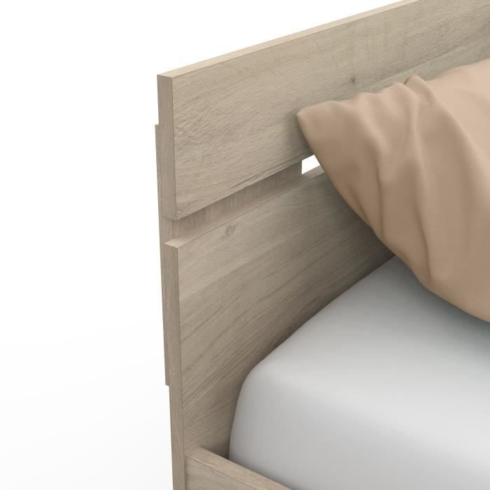 Lit adulte - MICHIGAN - 140 x 200 cm - 2 tiroirs / 1 niche - Chene Kronberg - DEMEYERE