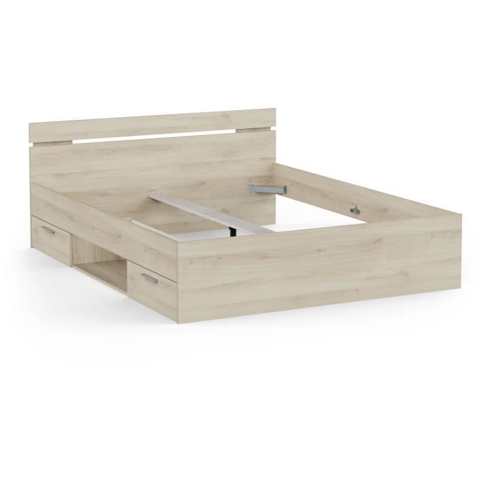 Demeyere Lit adulte MICHIGAN - 160 x 200 cm - Mulitiples rangements - Chene brossé