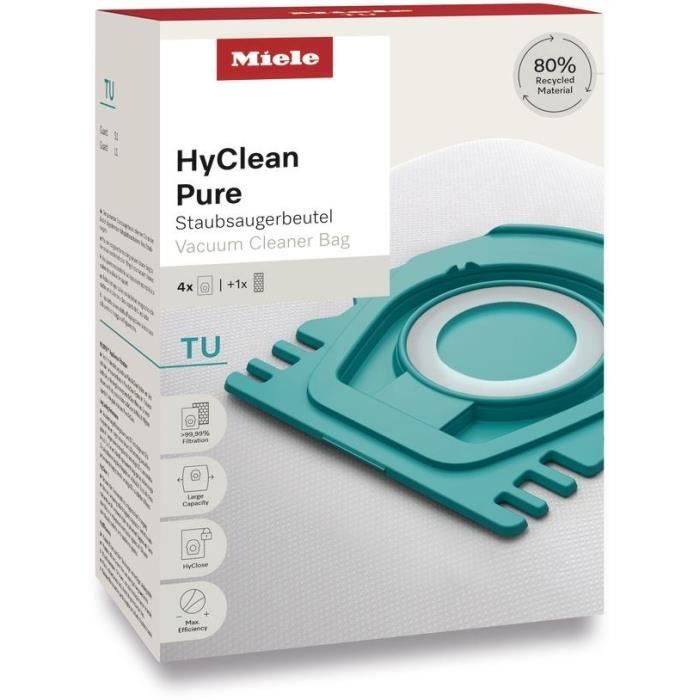 Sac aspirateur - MIELE - HyClean Pure TU - 4 sacs - 3,5 L - Compatible Guard S1 et Guard L1 - Turquoise