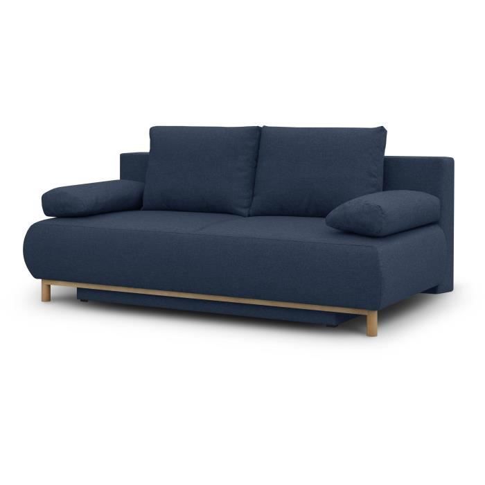 Canapé convertible - 3 places - MIKA - Tissu bleu foncé - Coffre de rangement - L 192 x H 84 x P 93 cm