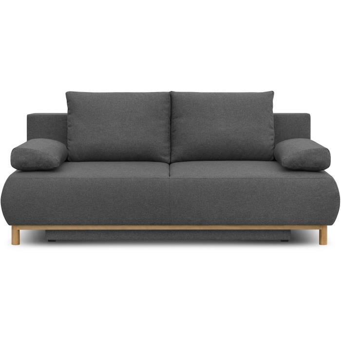 Canapé convertible - 3 places - MIKA - Tissu gris - Coffre de rangement - L 192 x H 84 x P 93 cm