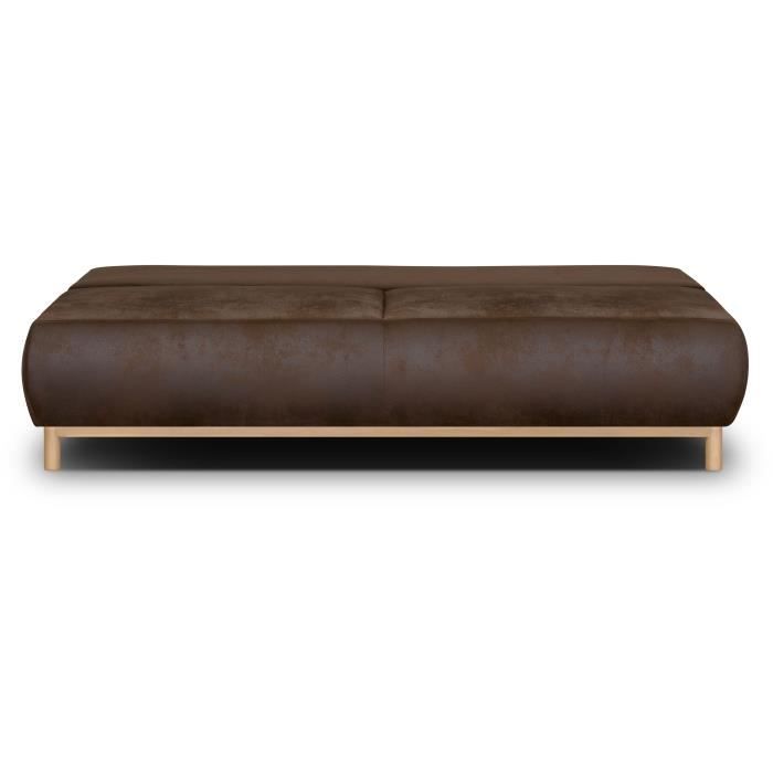 Canapé convertible - 3 places - MIKA - Tissu vintage cuir vieilli Marron foncé - Coffre - 192 x 84 x 93 cm