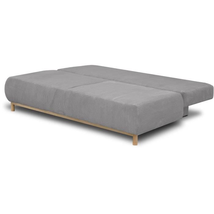 Banquette convertible 3 places MIKA - Velours côtelé gris clair - Coffre de rangement - L 192 x H 84 x P 93 cm