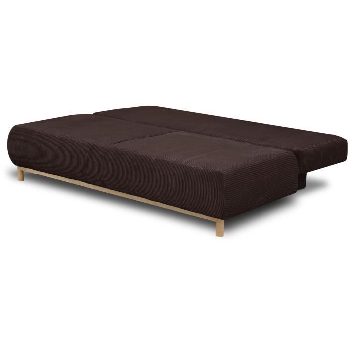Banquette convertible 3 places MIKA - Velours côtelé marron foncé - Coffre de rangement - L 192 x H 84 x P 93 cm