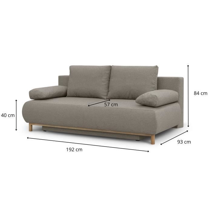 Canapé convertible - 3 places - MIKA - Tissu beige - Coffre de rangement - L 192 x H 84 x P 93 cm