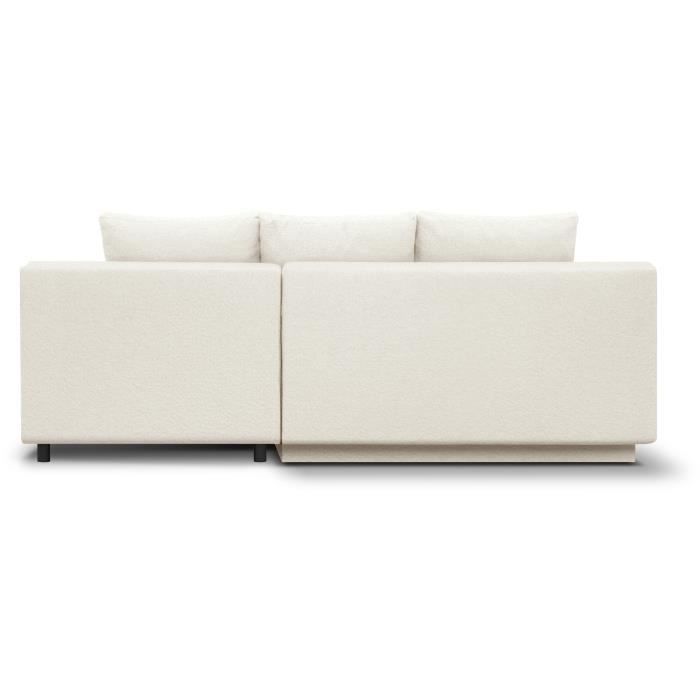 Canapé d'angle droit convertible - 3 places - MIKA - Tissu bouclettes écru - Coffre de rangement - 192 x 84 x 93 cm