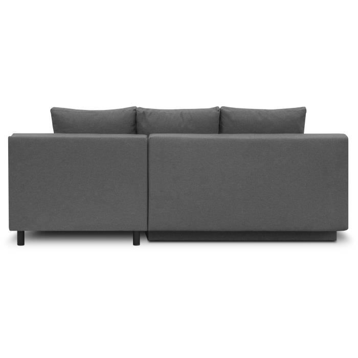 Canapé d'angle droit convertible MIKA 3 places - Tissu gris clair - Coffre de rangement - L218 x P98/145 x H84 cm