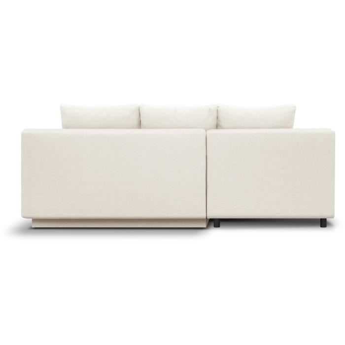 Canapé d'angle gauche convertible - 3 places - MIKA - Tissu bouclettes écru - Coffre de rangement - 192 x 84 x 93 cm