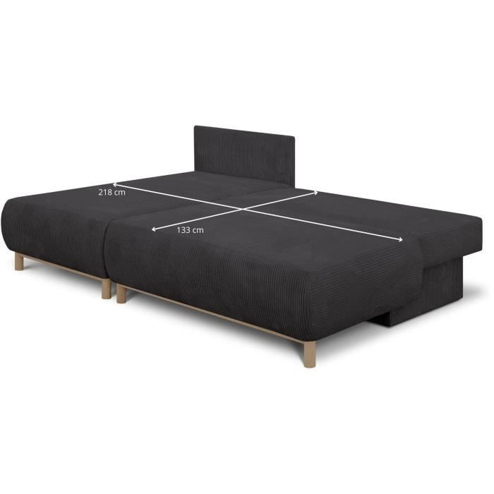 Canapé d'angle gauche convertible - 3 places - MIKA - Tissu velours côtelé gris taupe - Coffre de rangement - 192 x 84 x 93 cm