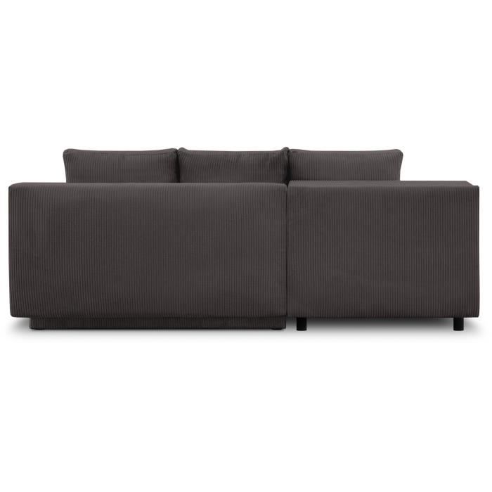 Canapé d'angle gauche convertible - 3 places - MIKA - Tissu velours côtelé gris taupe - Coffre de rangement - 192 x 84 x 93 cm