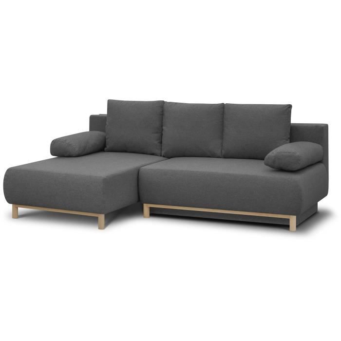 CanapÈ d'angle gauche convertible MIKA 3 places - Tissu gris clair - Coffre de rangement - L218 x P98/145 x H84 cm