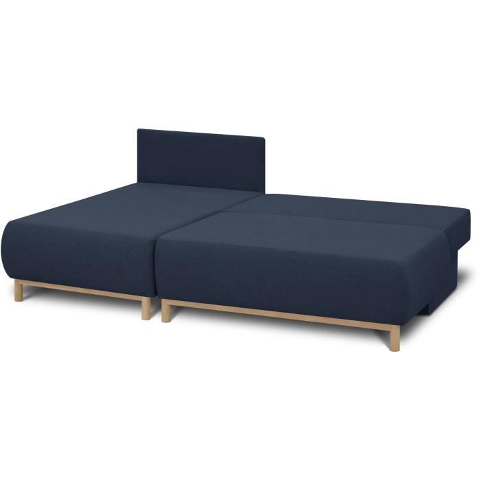 CanapÈ d'angle gauche convertible MIKA 3 places - Tissu bleu foncÈ - Coffre de rangement - L218 x P98/145 x H84 cm