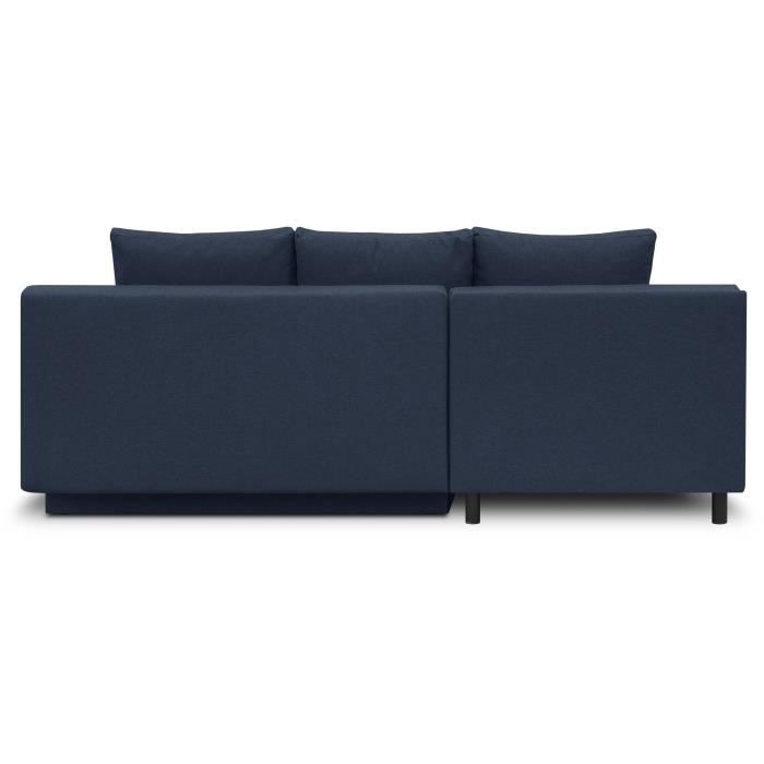 CanapÈ d'angle gauche convertible MIKA 3 places - Tissu bleu foncÈ - Coffre de rangement - L218 x P98/145 x H84 cm