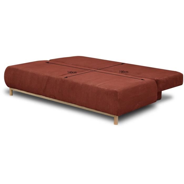 Banquette convertible 3 places MIKA - Velours cÙtelÈ Terracotta - Coffre de rangement - L 192 x H 84 x P 93 cm