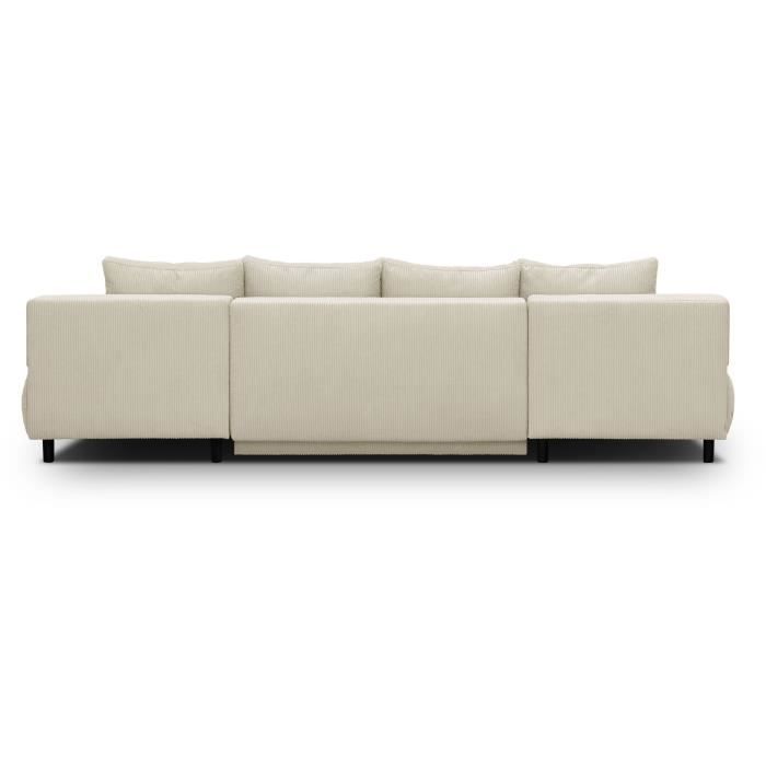 Canapé panoramique convertible - 6 places - MIKA - Velours côtelé Beige - Coffre de rangement - 313 x 84 x 145 cm