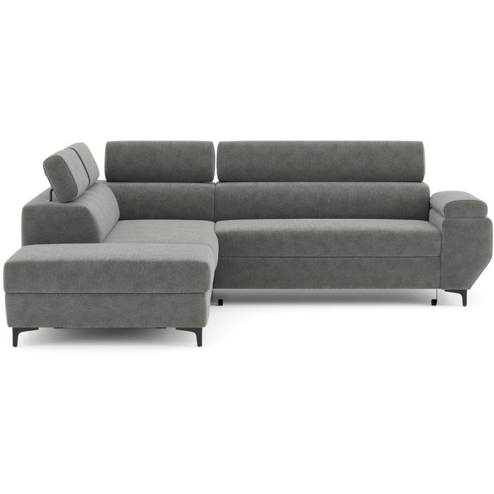 Canapé d'angle convertible - 3 places - MIKY - Tissu Gris anthracite - Coffre et tetieres - 262 x 235 x 96 cm - CONFORTEAM