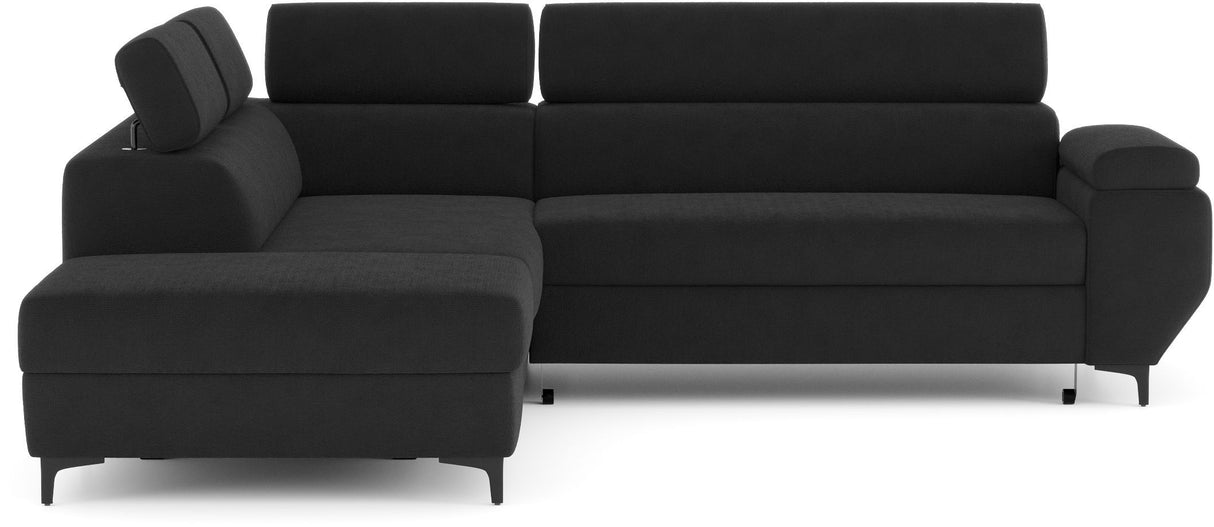 Canapé d'angle convertible - 3 places - MIKY - Tissu Noir - Coffre et tetieres - 262 x 235 x 96 cm - CONFORTEAM