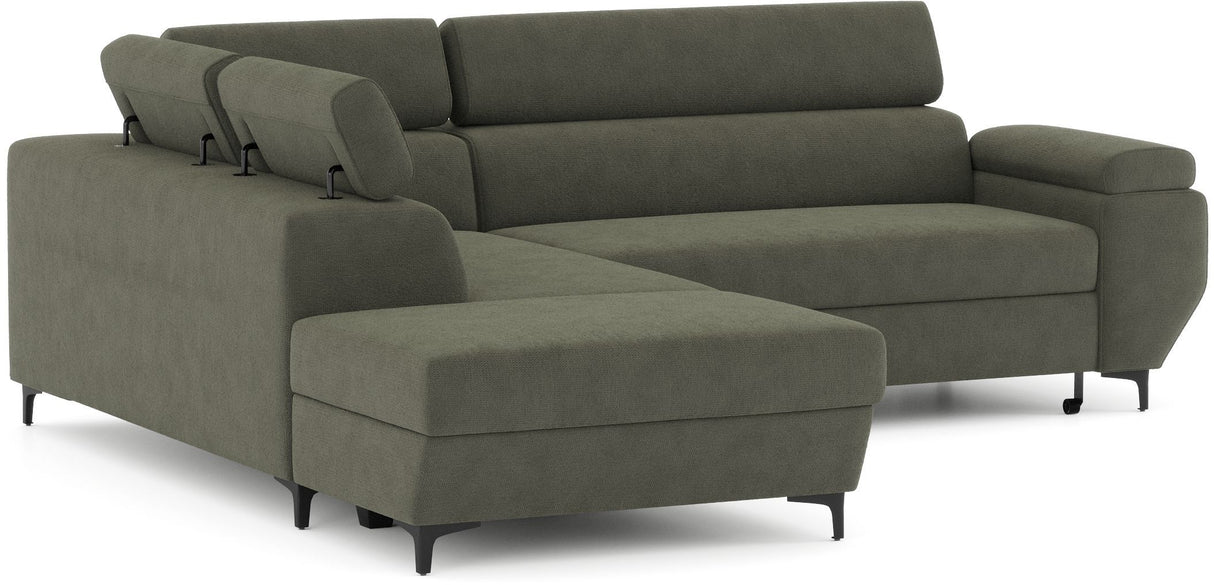 Canapé d'angle convertible - 3 places - MIKY - Tissu Vert foret - Coffre et tetieres - 262 x 235 x 96 cm - CONFORTEAM