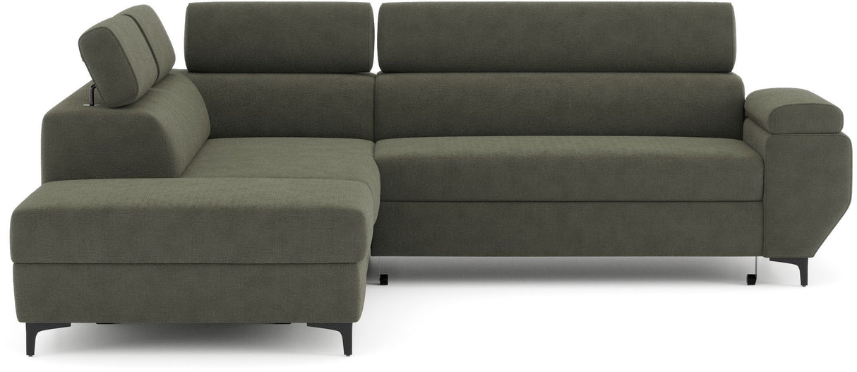 Canapé d'angle convertible - 3 places - MIKY - Tissu Vert foret - Coffre et tetieres - 262 x 235 x 96 cm - CONFORTEAM