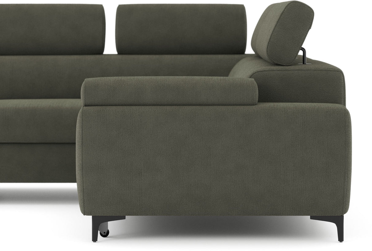 Canapé d'angle convertible - 3 places - MIKY - Tissu Vert foret - Coffre et tetieres - 262 x 235 x 96 cm - CONFORTEAM