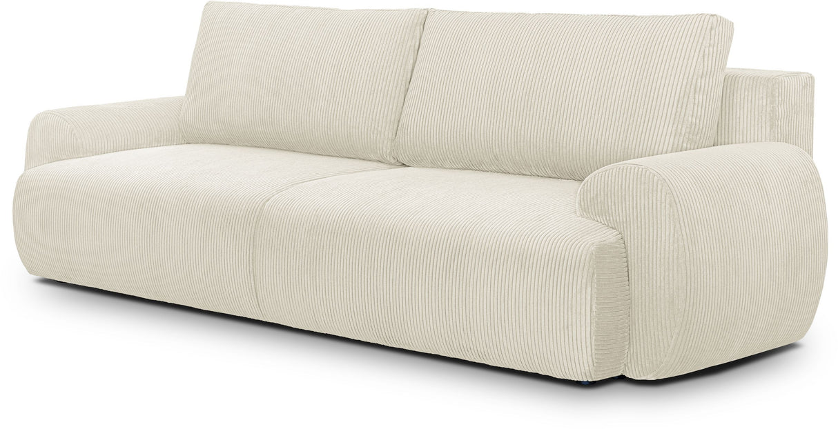 Canapé convertible - 3 places - MILO - Tissu velours côtelé Beige - Coffre de rangement - 254 x 99 x 84 cm