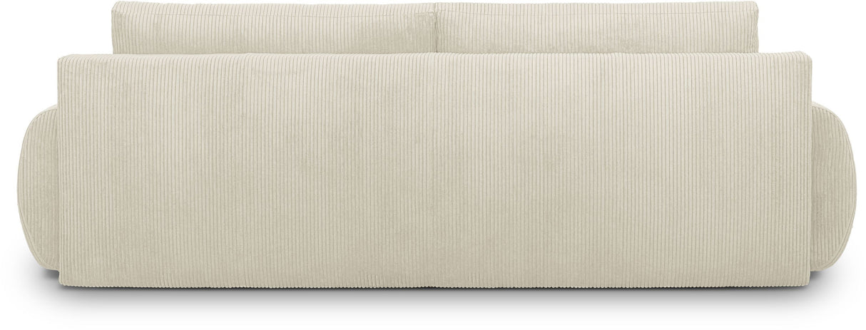 Canapé convertible - 3 places - MILO - Tissu velours côtelé Beige - Coffre de rangement - 254 x 99 x 84 cm