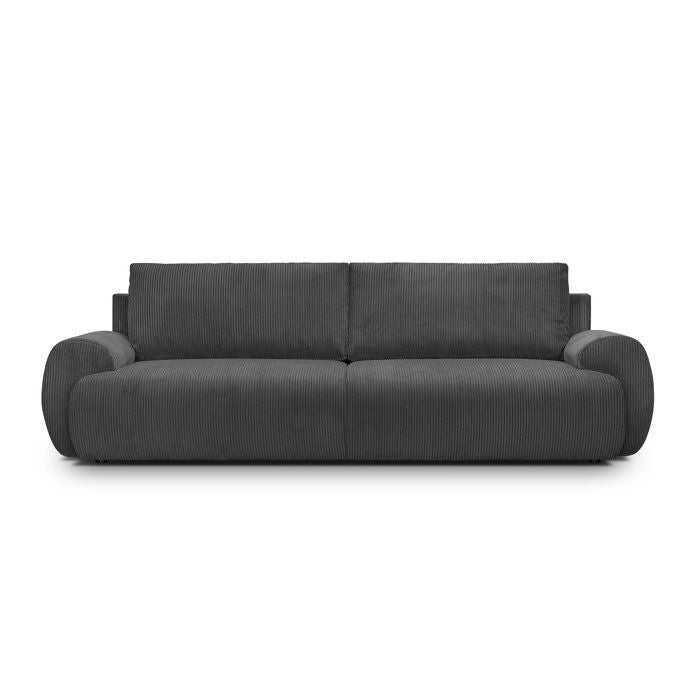 Canapé convertible - 3 places - MILO - Tissu velours côtelé Gris Anthracite - Coffre de rangement - 254 x 99 x 84 cm