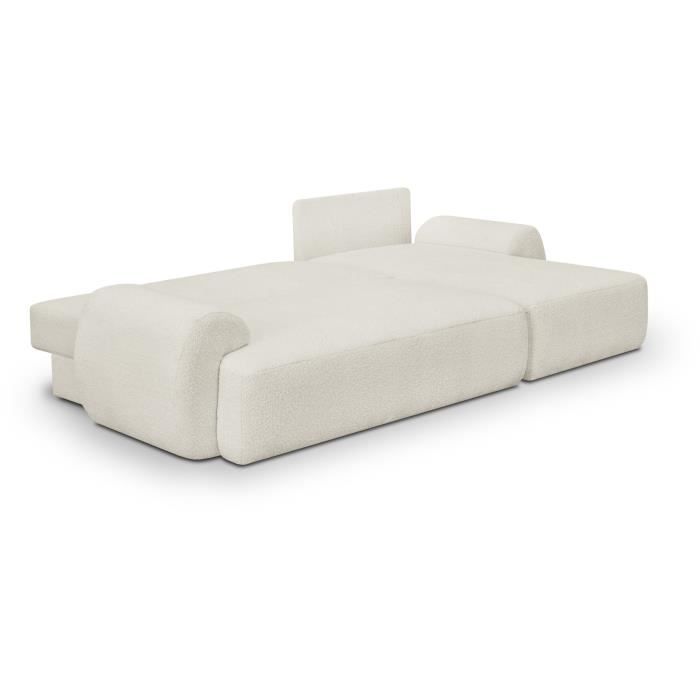 Canapé d'angle droit convertible 4/5 places MILO - Tissu bouclette beige clair - Coffre de rangement - L 264 x H 84 x P 99/145 cm