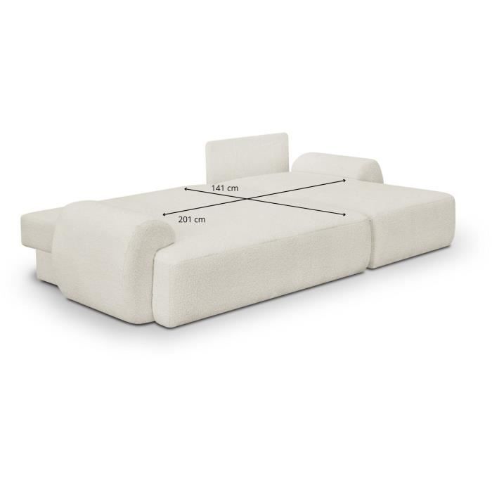 Canapé d'angle droit convertible 4/5 places MILO - Tissu bouclette beige clair - Coffre de rangement - L 264 x H 84 x P 99/145 cm