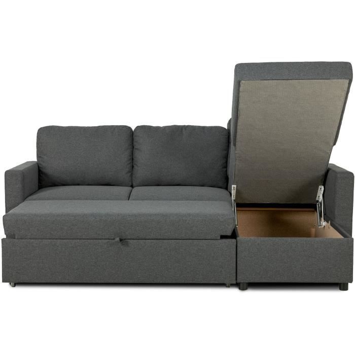 Canapé d'angle convertible réversible - MILOS - 3 places avec coffre - Tissu gris anthracite - 213 x 85 x 145 cm