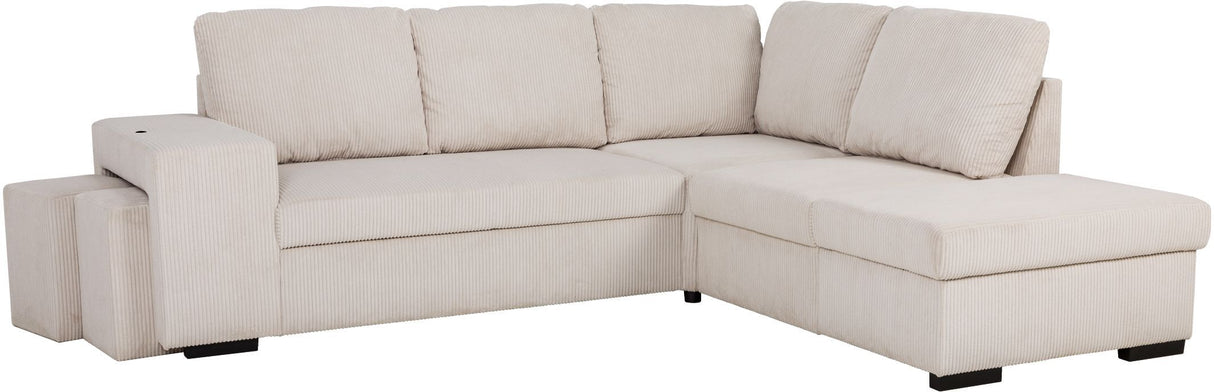 Canapé d'angle convertible réversible - 4/5 places - MITCHELL - Tissu velours côtelé Beige - Coffre, Poufs - 247 x 205 x 91 cm