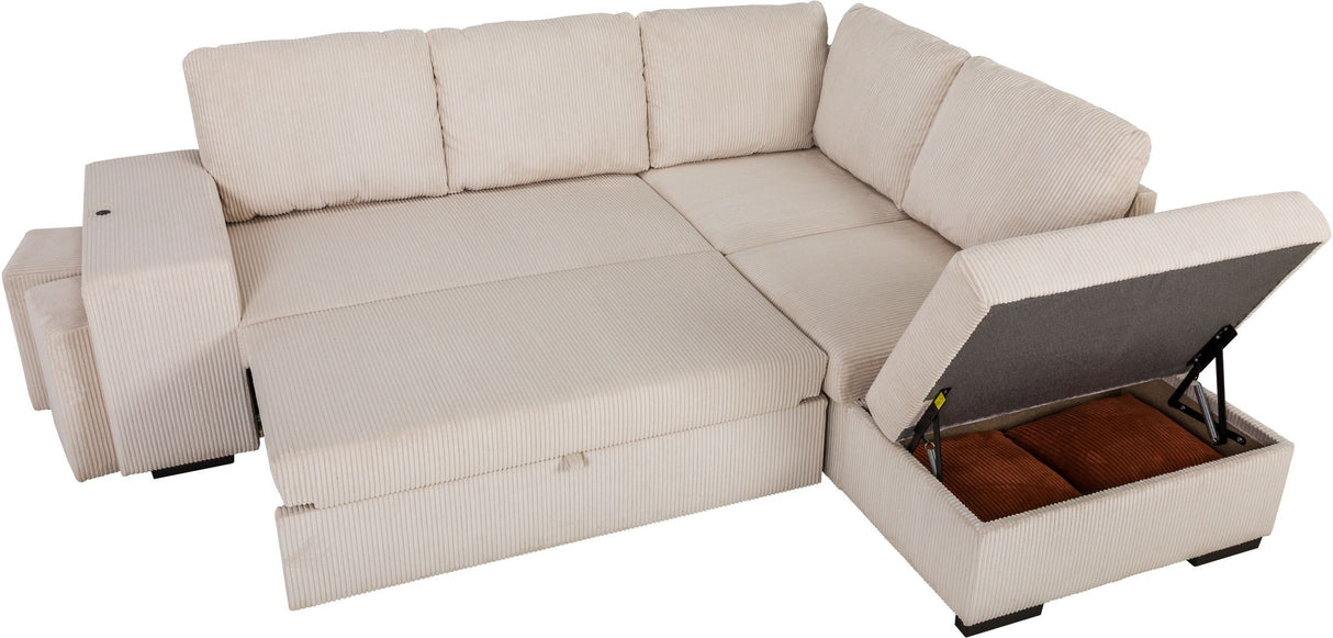 Canapé d'angle convertible réversible - 4/5 places - MITCHELL - Tissu velours côtelé Beige - Coffre, Poufs - 247 x 205 x 91 cm