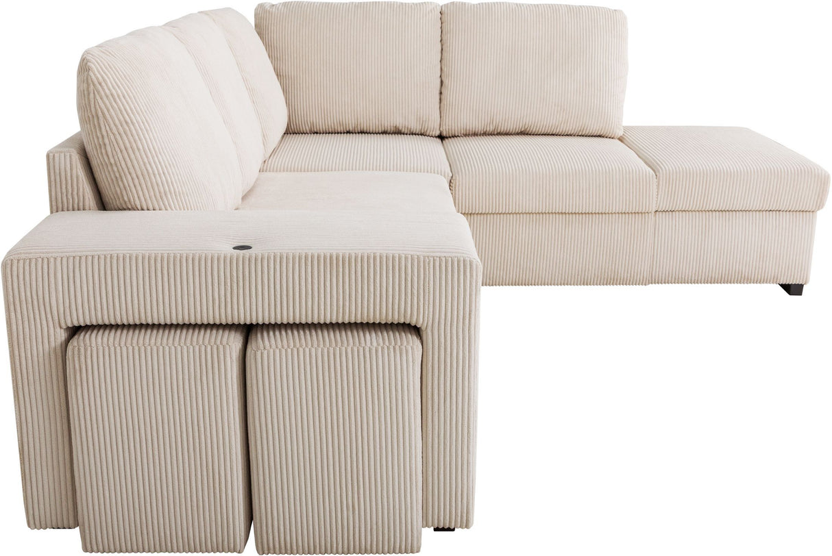 Canapé d'angle convertible réversible - 4/5 places - MITCHELL - Tissu velours côtelé Beige - Coffre, Poufs - 247 x 205 x 91 cm