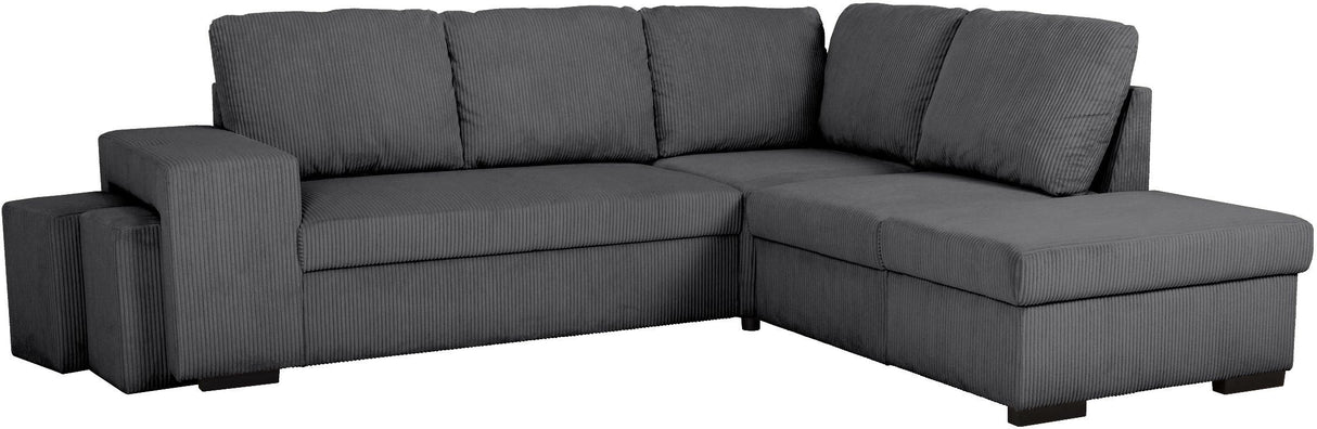 Canapé d'angle convertible réversible - 4/5 places - MITCHELL - Tissu velours côtelé Anthracite - Coffre, Poufs - 247 x 205 x 91 cm