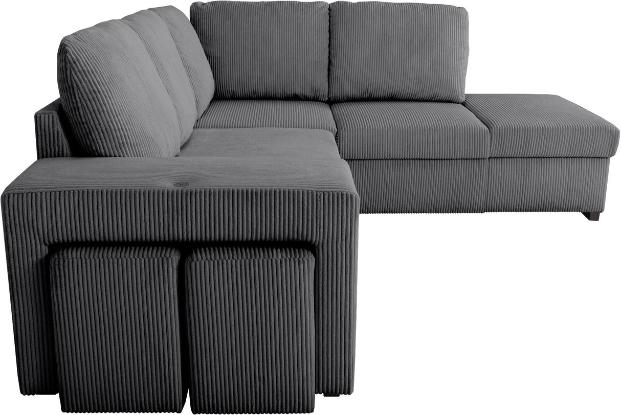 Canapé d'angle convertible réversible - 4/5 places - MITCHELL - Tissu velours côtelé Anthracite - Coffre, Poufs - 247 x 205 x 91 cm