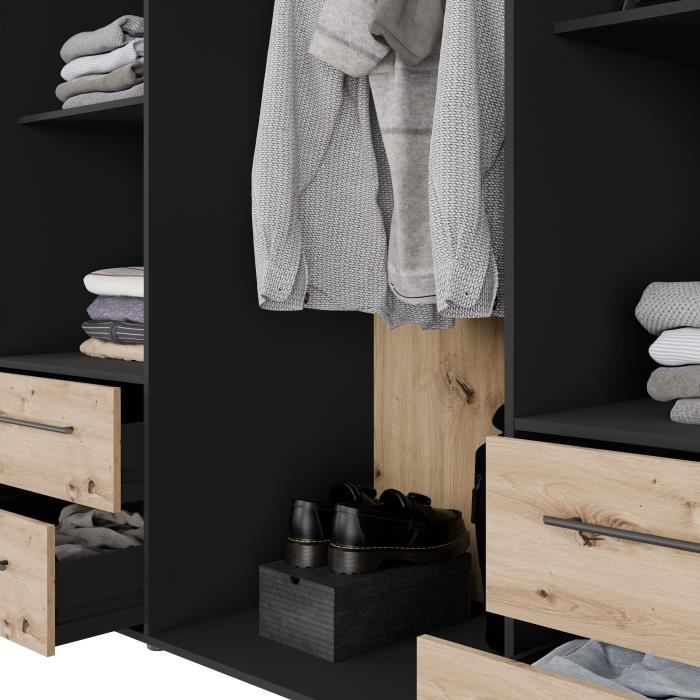 Armoire - Décor Chene Artisan / Noir - 3 portes - L144,4 x P58,8 x H200cm - MOKKARIS