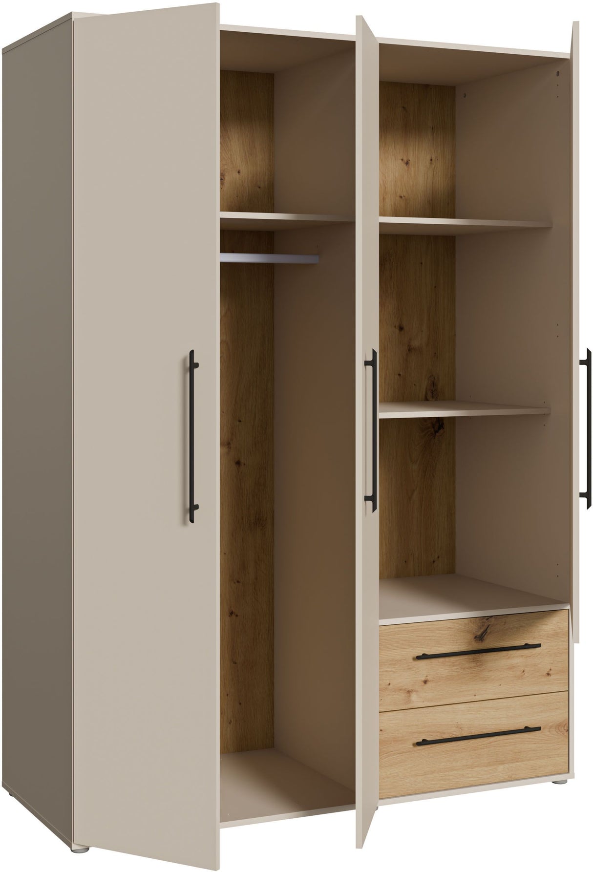 Armoire de chambre - Sable et Chene - 3 portes battantes - L144,4 x P58,8 x H200,1 cm - MOKKARIS