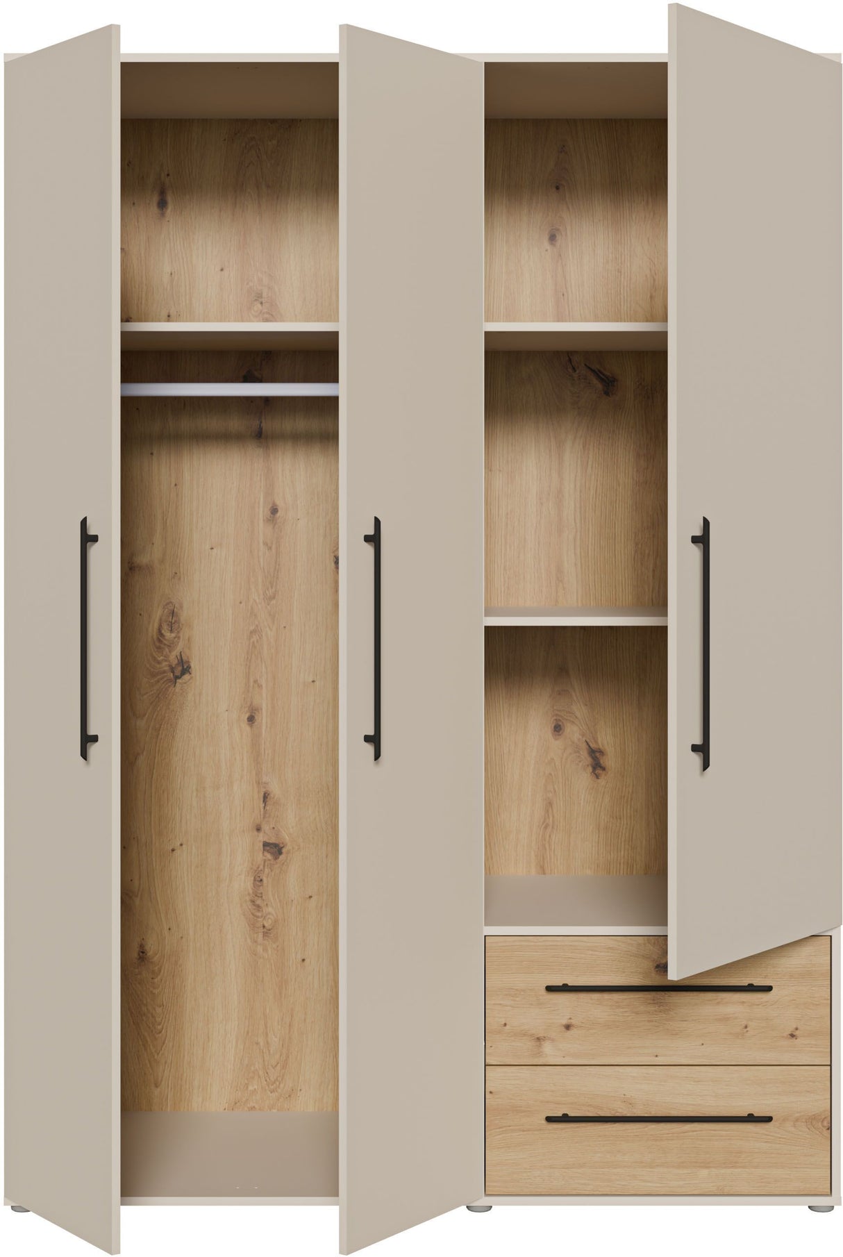Armoire de chambre - Sable et Chene - 3 portes battantes - L144,4 x P58,8 x H200,1 cm - MOKKARIS