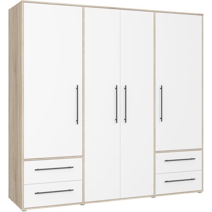 Armoire - Chene Sonoma / Blanc mat - 4 portes battantes - L205,9 x P58,8 x H200 - MOKKARIS
