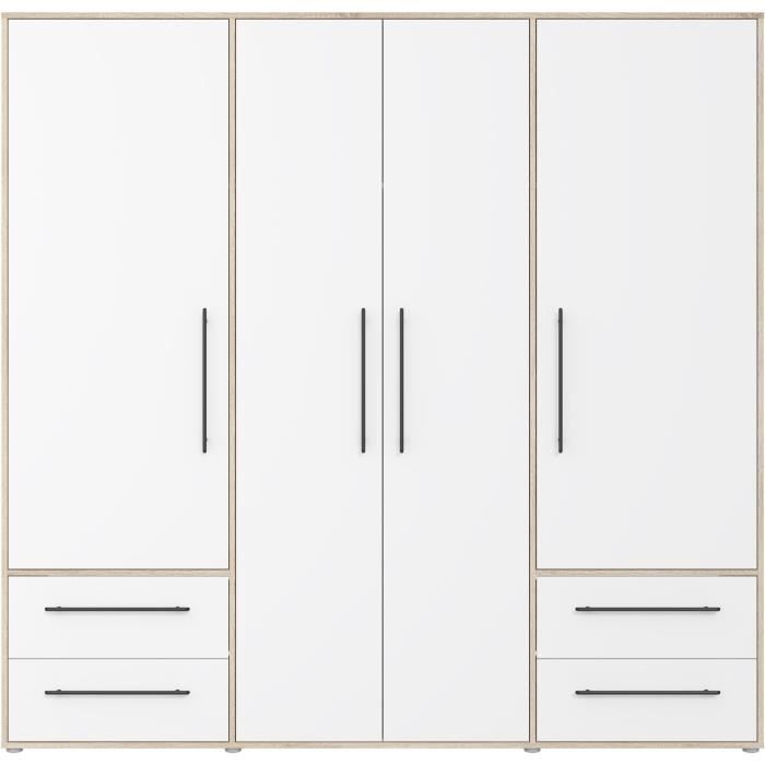 Armoire - Chene Sonoma / Blanc mat - 4 portes battantes - L205,9 x P58,8 x H200 - MOKKARIS