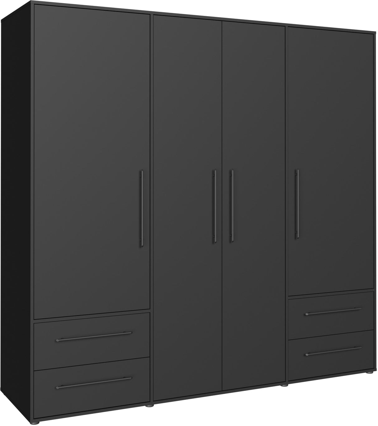 Armoire de chambre - MOKKARIS - Décor Noir - 4 portes battantes - 4 tiroirs - L205,9 x P58,8 x H200cm