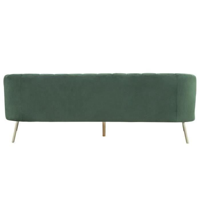 CanapÈ 3 places - Velours vert - L 207 x P 87 x H 77 cm - MATHIS - Structure bois massif