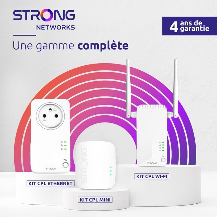 Kit CPL - STRONG - CPL 600 Pack de 3 - 600 MB - Prise FiltrÈe, 3 Adaptateurs, Triple Pack