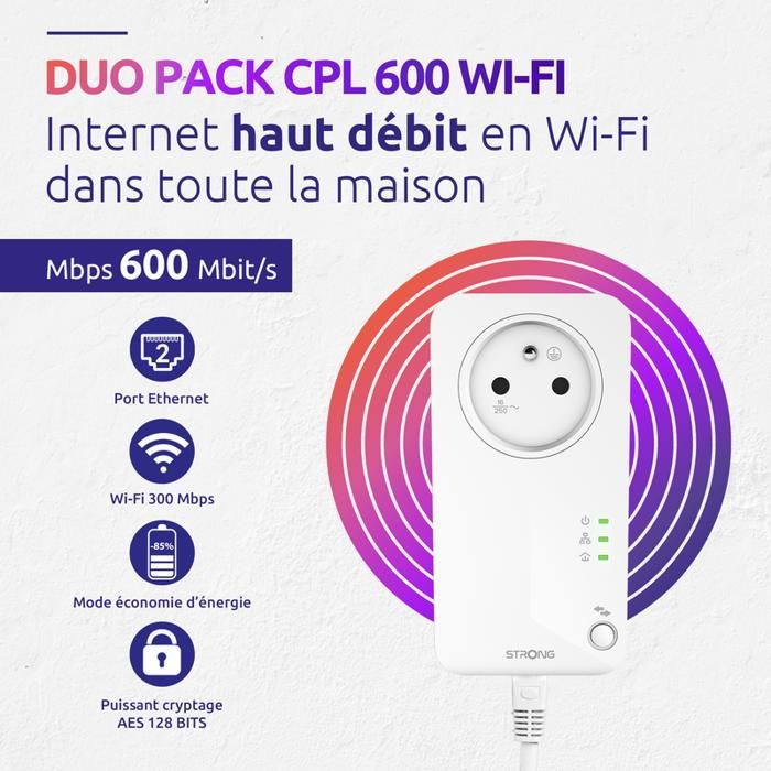 Kit CPL - STRONG - Powerline Wi-Fi 600 Duo - Module Wi-Fi, Point d'Acces 300 MB