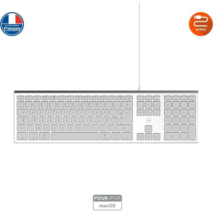 MOBILITY LAB ML304304 Clavier Design Touch Filaire avec 2 USB pour Mac AZERTY Blanc et argenté