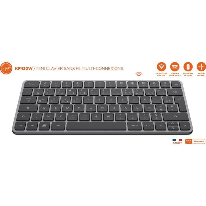 Mini clavier sans fil - Touches plates - MOBILITY LAB - KP430W - AZERTY - FR - Noir