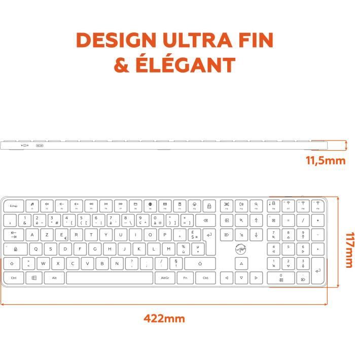 Clavier sans fil - Touches plates - MOBILITY LAB - KMP2000W - AZERTY - FR - Multi-connexions - Blanc