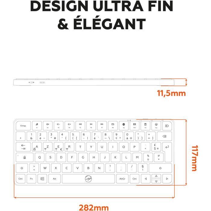 Mini clavier - Touches plates - MOBILITY LAB - KMP2000W - AZERTY - FR - Multi-connexions - Blanc