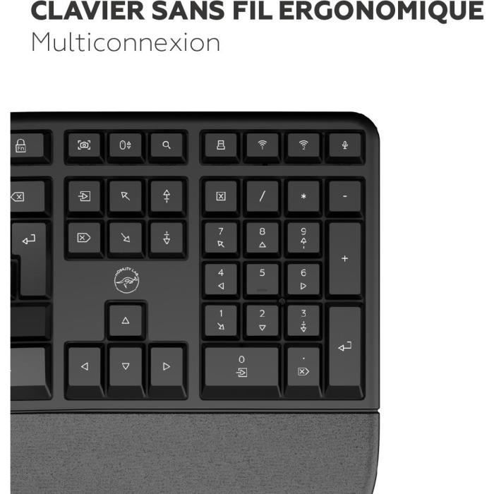 Clavier sans fil - Ergonomique - MOBILITY LAB - K30W - AZERTY - Multi-connexions - Noir